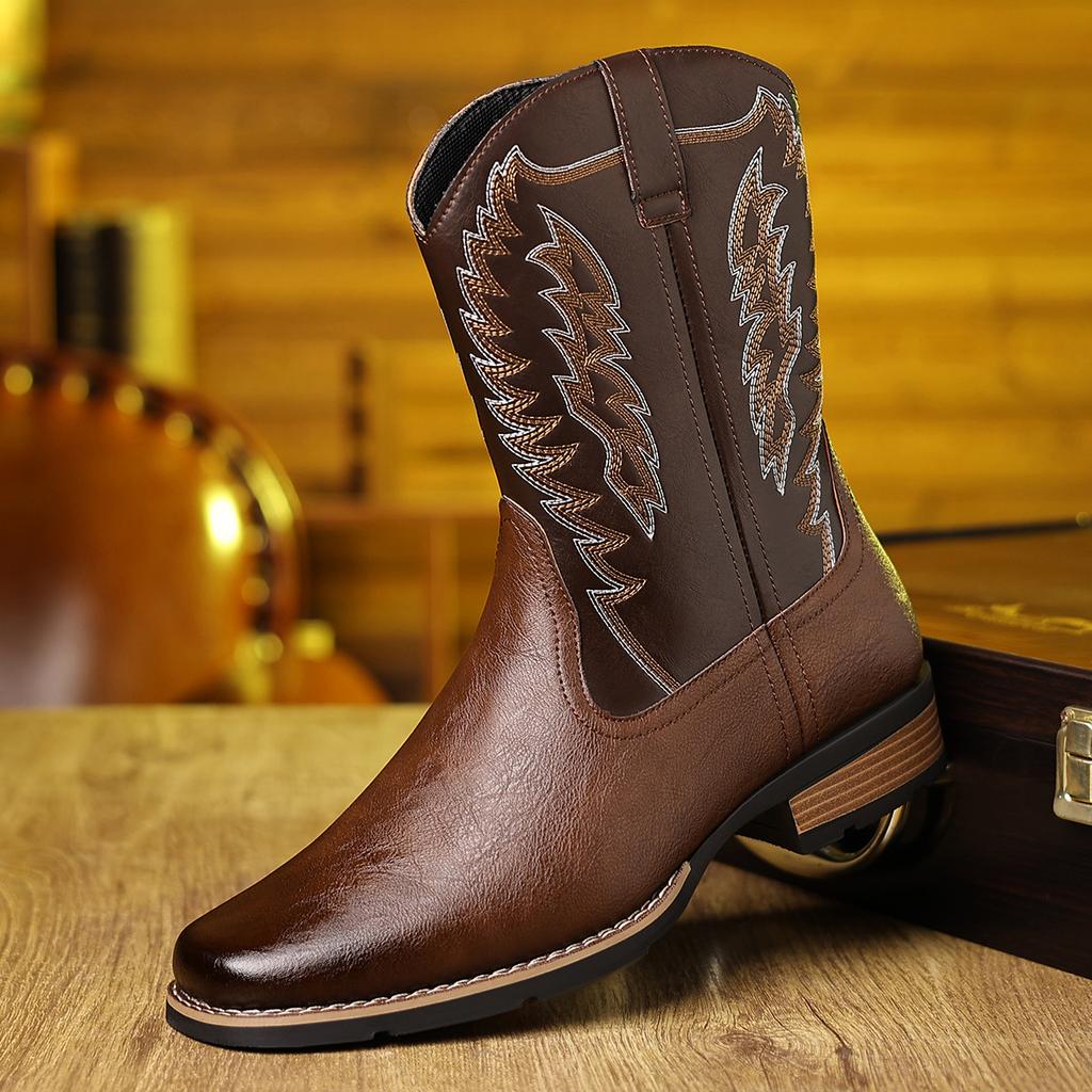 Fashion Autumn Winter New Western Cowboy Ankle Boots for Men Fashion Designer Embroidered Knight Boots Male Big Size Leather Shoes Man