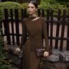 Women's Light Blue Long Sleeve Asymmetrical Neck Draped Ruffle Maxi Dress