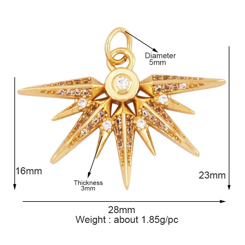 New Trendy Shining Space Sun Moon Star Charm Pendant, Gold Inlaid Cubic Zirconia Jewelry Necklace Bracelet Making Supply L44