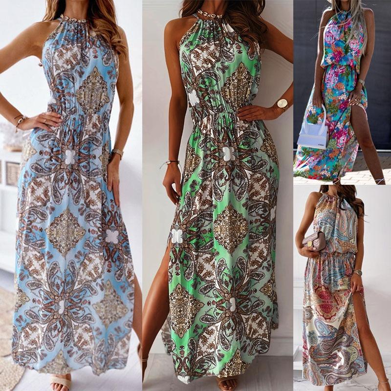 Damen Sommerkleid mit Neckholder-Taille und Schlitz