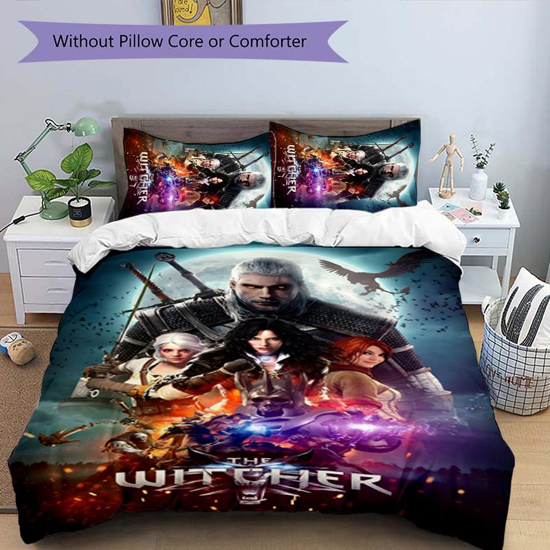 3pcs The Witcher Design Cover Set - HD Printed Bedding with 1 Cover and 2 Pillowcases - Perfect for Home and Dorm Decor