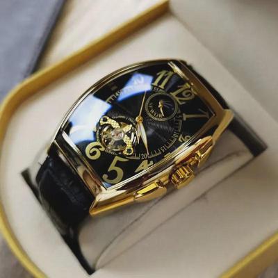 Nuovo Orologio Meccanico da Uomo Impermeabile con Design a Forma di Barile e Cinturino in Pelle