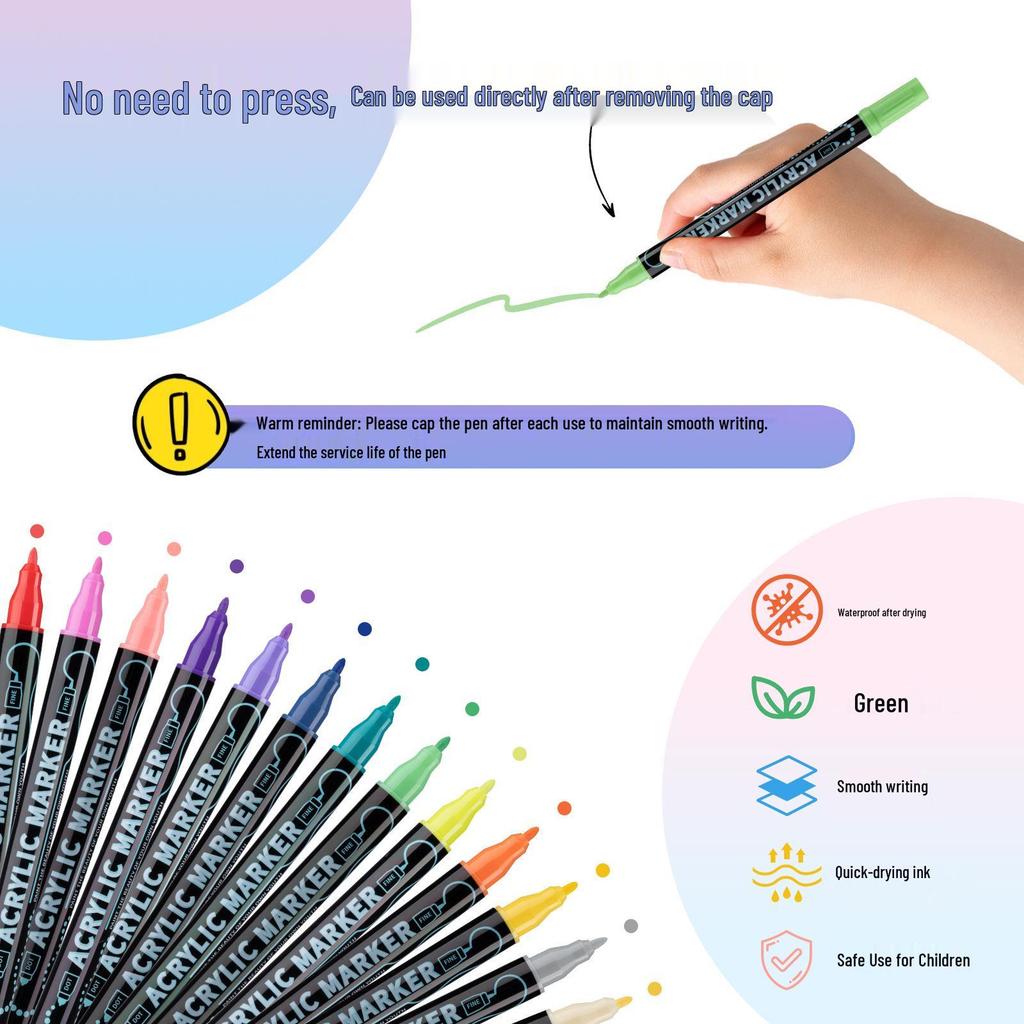 Dual-Tip Stackable Acrylic Markers - Quick-Drying Christmas Greeting Card Pens
