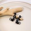 Silver Needle Crystal Black Kitten Earrings: Stylish Cartoon Pearl Studs, Lightweight Luxurious Design
