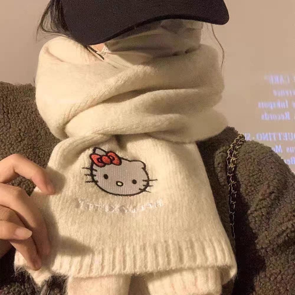 Niedlicher Kätzchen-Wollschal im japanischen Stil: Warmer, dicker, hautfreundlicher Winterschal für Damen