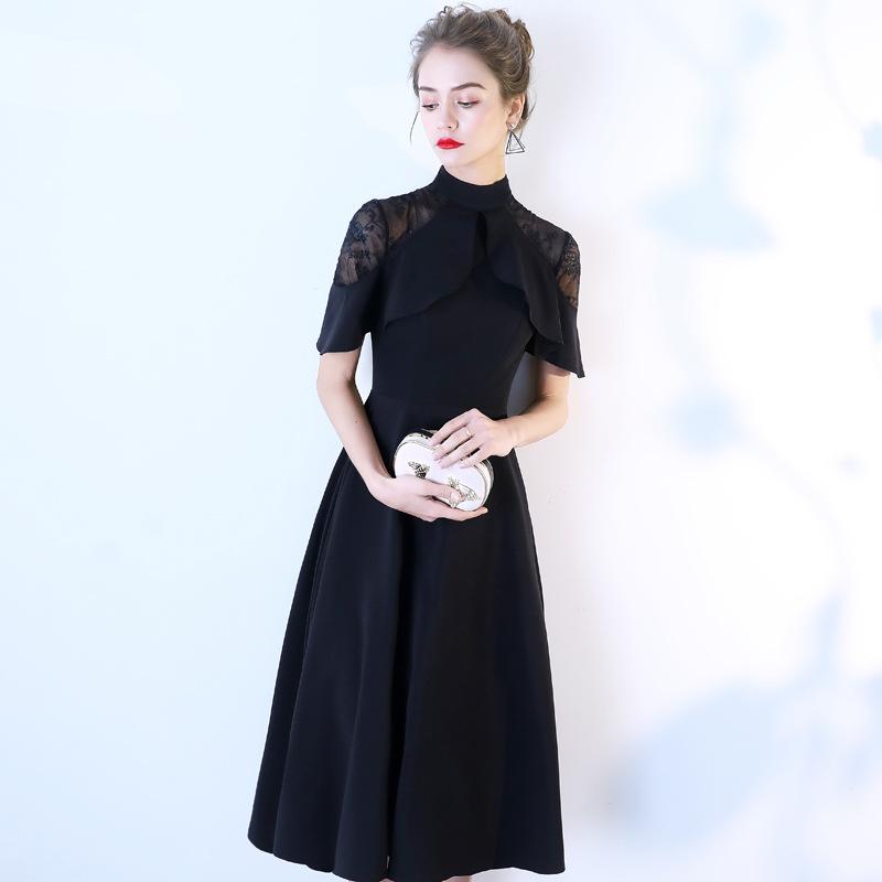 

Evening dress medium and long new model dignified and elegant rotator sleeve party dress host dress XS чёрный