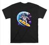 Wave Surfing in Space Mens Tracksuit Tshirt Cotton Shortsleeved Tops Crew Neck Pullover Sportswear Harajuku Retro Streetwear