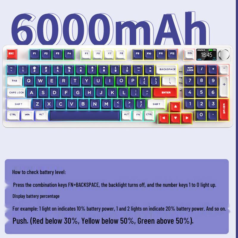 98-Key Wireless Bluetooth/Wired 3-Mode Mechanical Keyboard DIY Kit, RGB Hot-Swappable, Display Screen, Knob