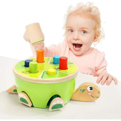 Hammerspiel für Kinder ab 1 Jahr, langlebiges Holzspielzeug mit Holzhammer, Holzklopfspiel Geschenk ab 12 Monaten Junge Mädchen Klopfbank