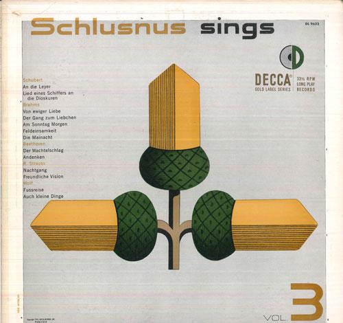 

LP Record HEINRICH SCHLUSNUS - Schlusnus Sings Vol 3 DL9622 DECCA 1952 US Classical Used