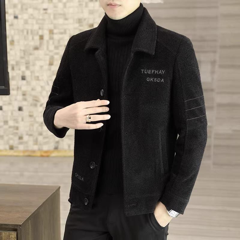 

Мужское высококачественное короткое шерстяное пальто – утолщенная повседневная куртка на осень/зиму 3XL (150-165kg) чёрный