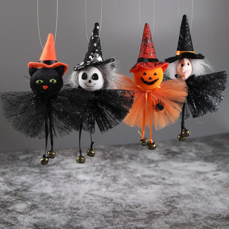 Halloween Witch Ornament Crafts Doll Pumpkin Drop Ornaments with Bell Halloween Decoration for Home Halloween Decor Kids Gifts
