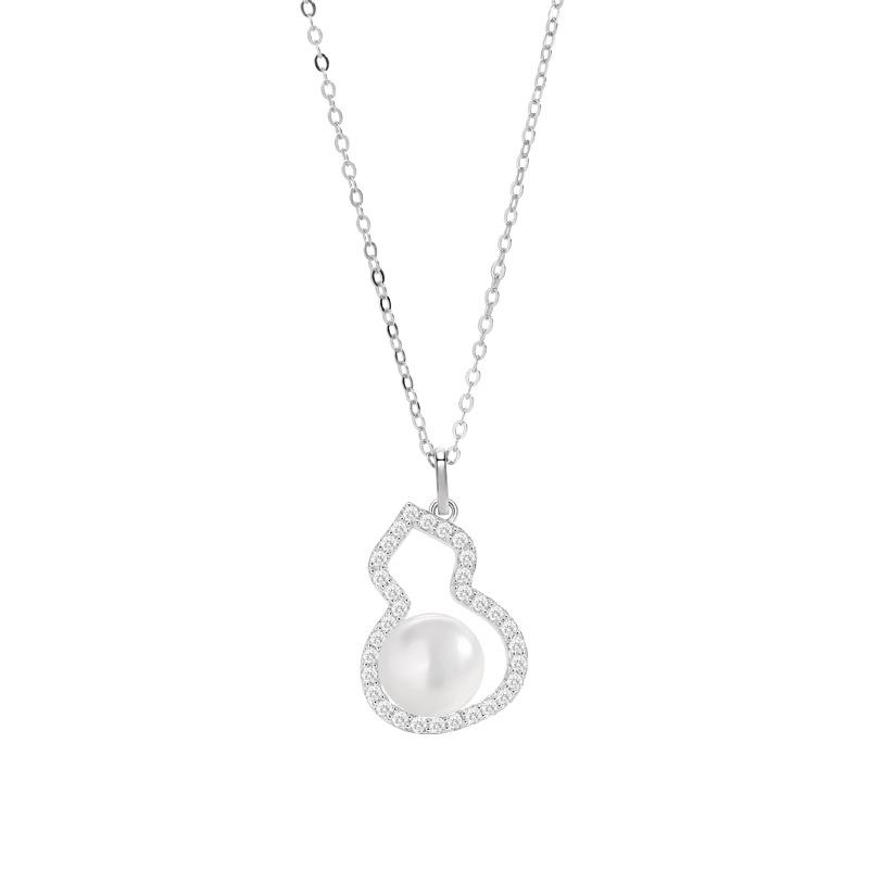 Elegant S925 Sterling Silver Diamond Gourd Pendant Pearl Necklace - High-End Fortune & Blessings Women's Collarbone Chain