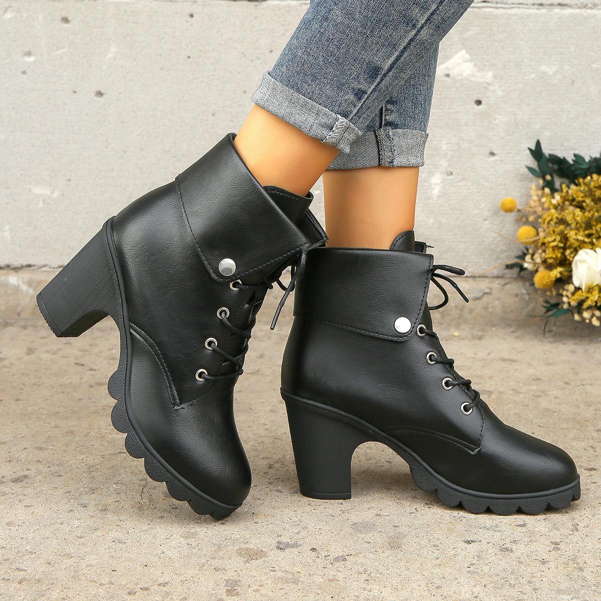 

High-heeled fashion boots women s 2025 autumn and winter new European and American fashion pointed side zipper short boots women s thick-heeled for 42 світло-коричневого кольору