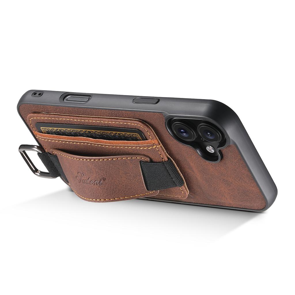 SUTENI H13 For iPhone 16 Case Litchi Texture Leather+TPU+PC Cover with Card Holder Kickstand