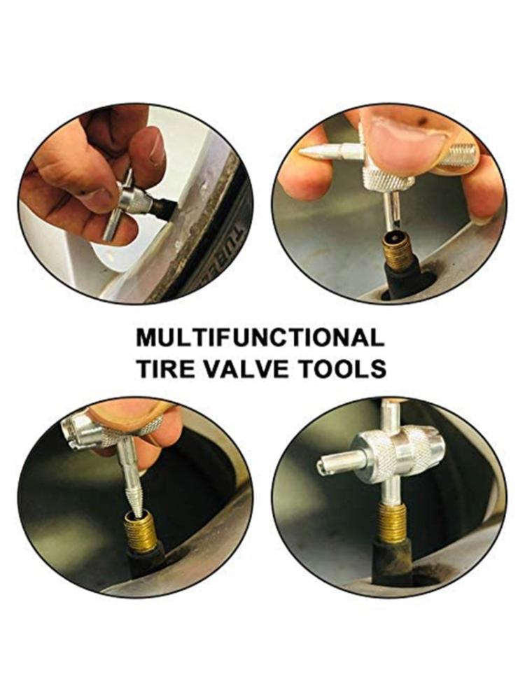 4-Way Valves Tool Tire Valves Tools 4 Way Valves Core Tool 4-in-1 Multifunctional Valves Wrench for Automobile Tire Stem