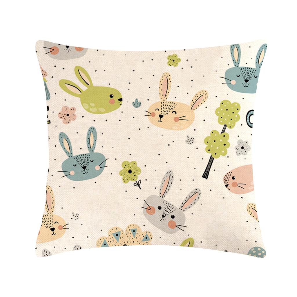 Easter Bunny Linen Pillowcase Home Sofa Cushion Cover