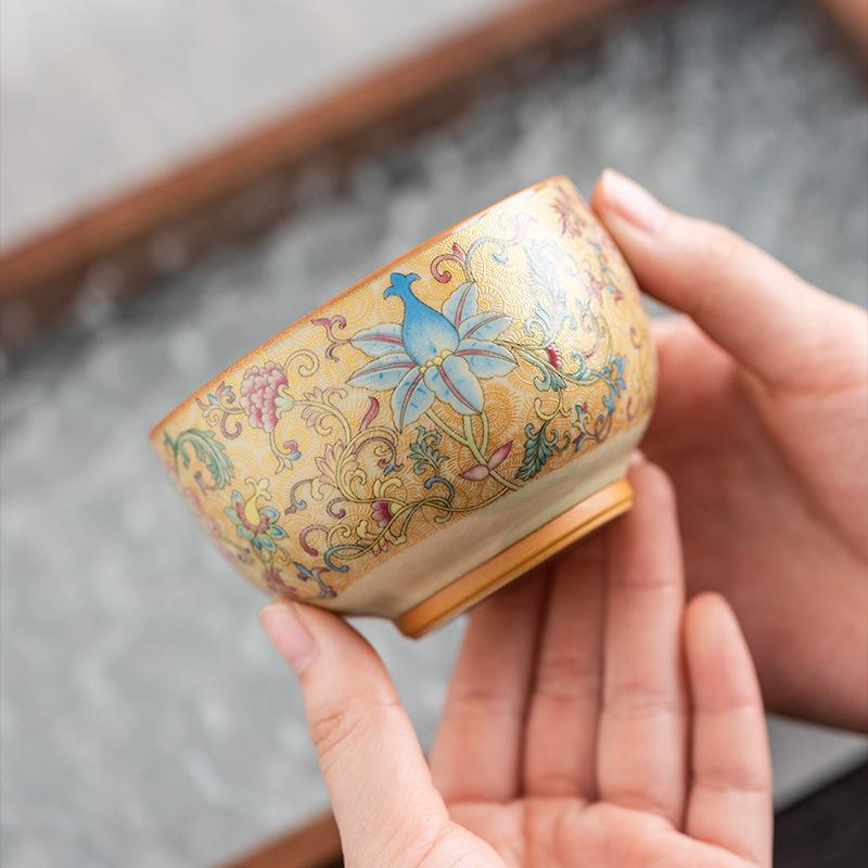 Enamel full color Ru kiln master teacup light luxury retro tea set cup gift box hardcover high-end father teacher gift