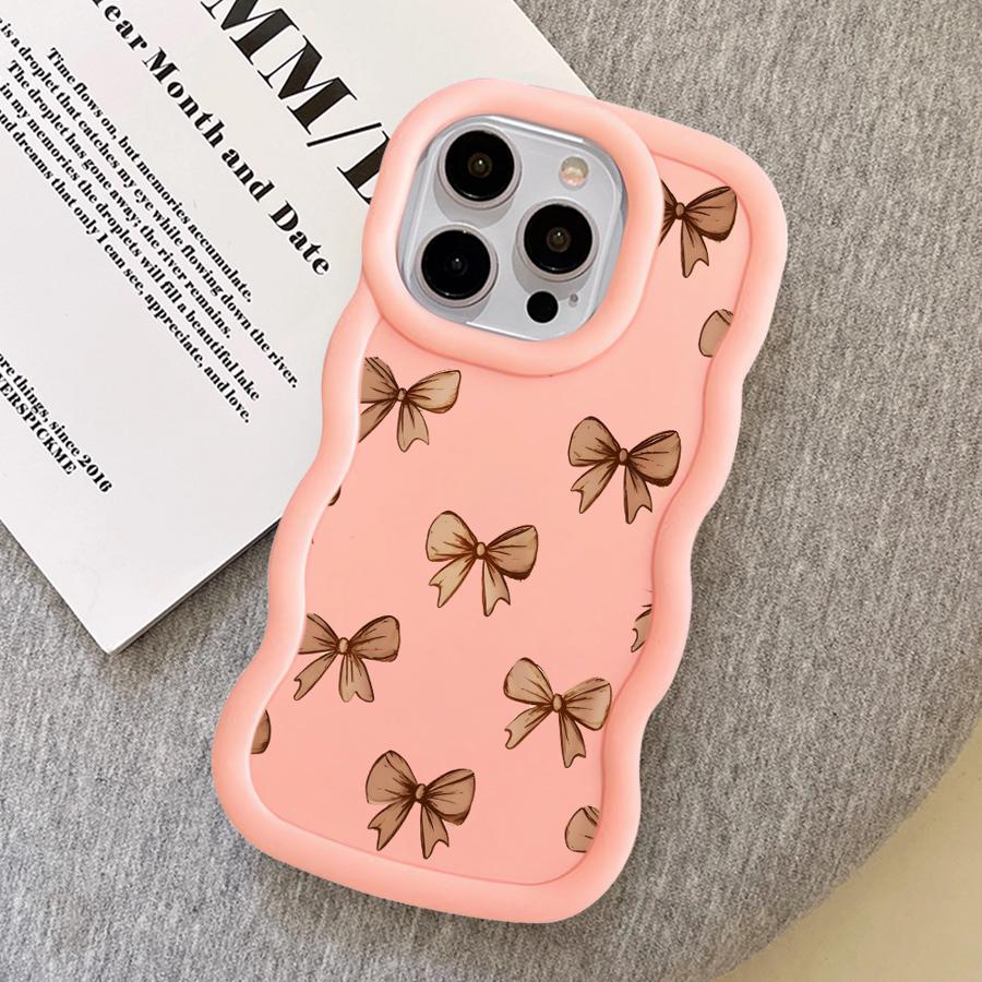 Soft Phone Cover Case for iPhone 17 Air 15 Plus 12 14 8 16 Pro Max 13 XR 11 Pink Bow