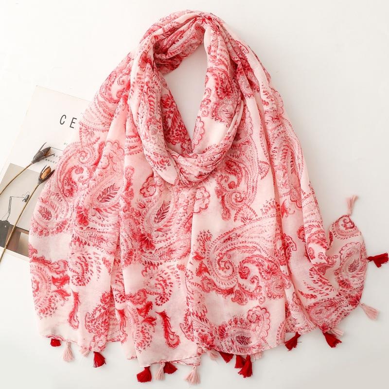 88*190Cm Luxury Women Long Viscose Scarf Bohemian Styles Paisley Pattern Cotton Linen Shawl Lady Tassel Muslim Hijab Wrap