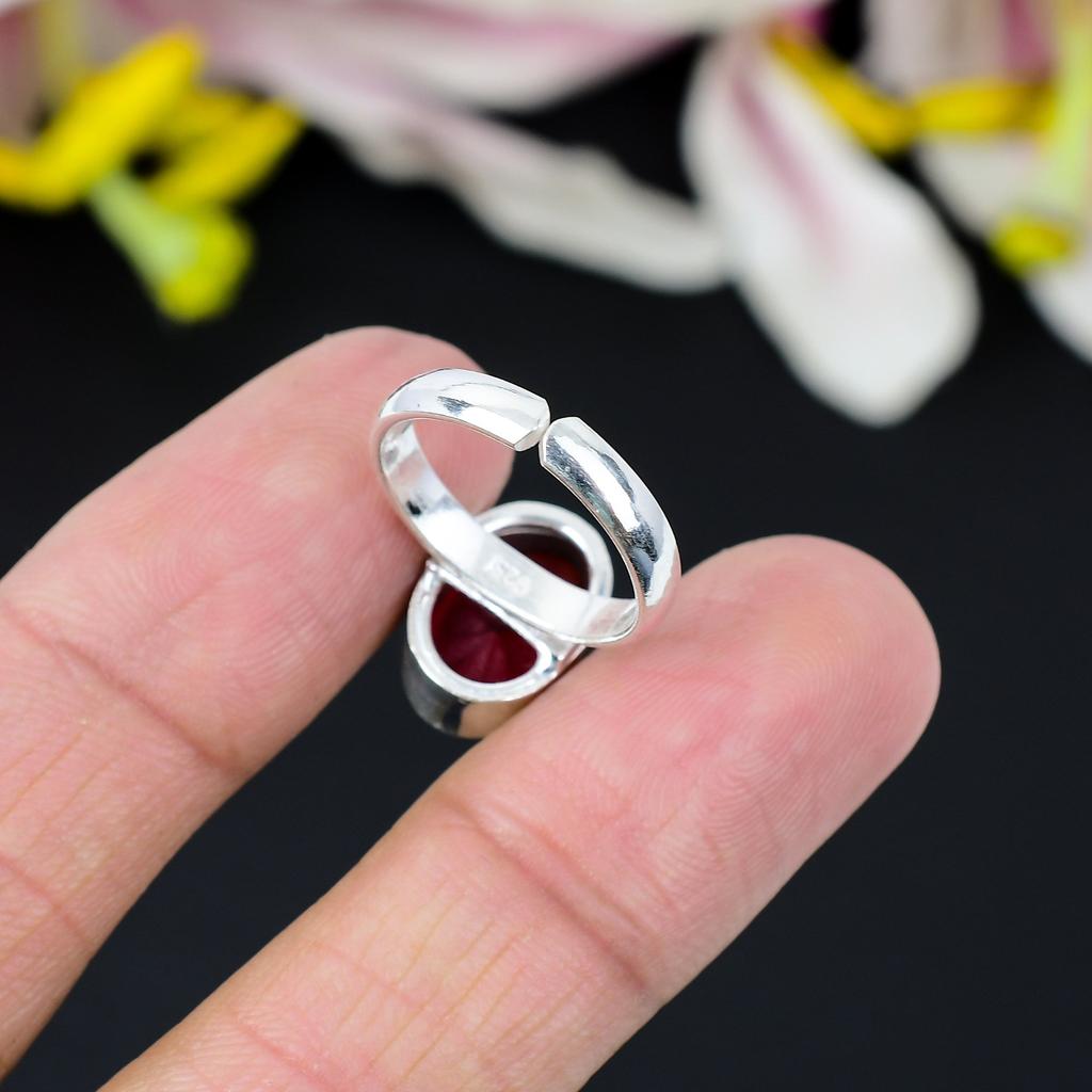 Mozambique Garnet Gemstone Handmade 925 Sterling Silver Ring Size 8.5 KG-346