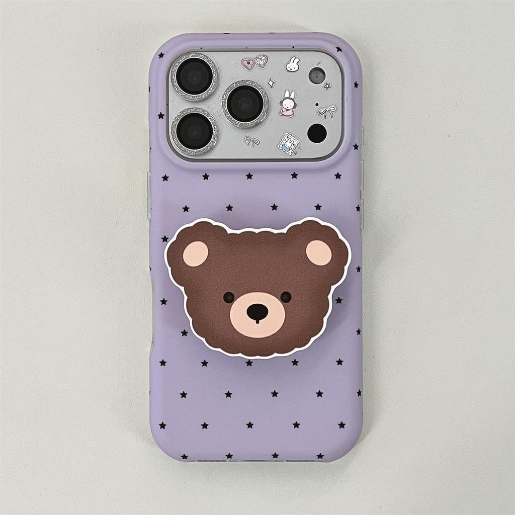 Cartoon Star Little Bear Stand Anti-Fall Phone Case for iPhone 14/13 and Apple 17/16/15 PROMAX