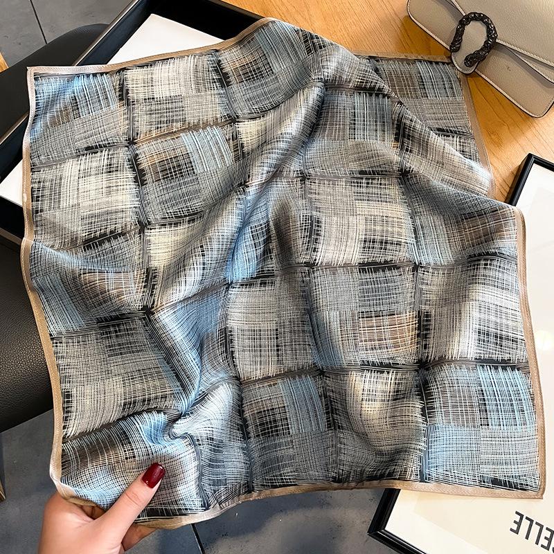 100% Pure Silk Scarf Women Hair Fashion Foulard Square Small Headband Hijab Print Poncho Scarves Bandana 53Cm