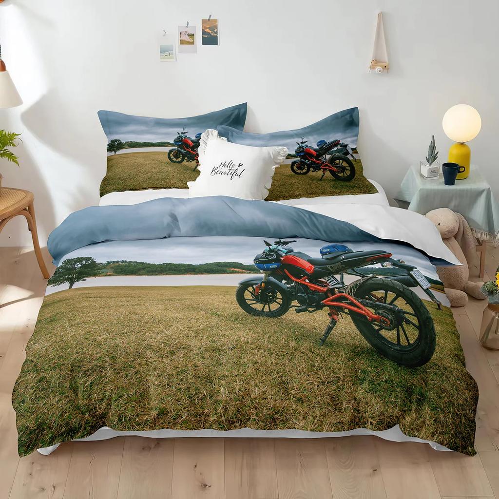 Dirt Bike Duvet Cover Racing Motocross For Teen Adult Motorcycle Rider Extreme Sports Theme For Bedroom Decorations Queen King