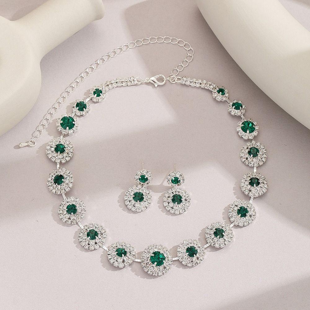 

Zinc Zinc Alloy Bridal Jewelry Set Shiny Luxury Jewelry Elegant Necklace Earnail Set Banquet зелёный