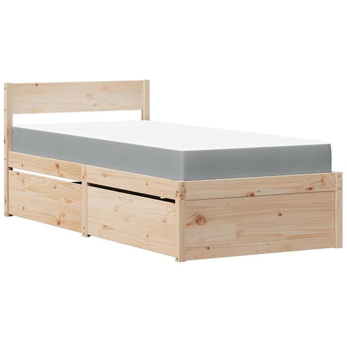 Cadre de lit avec matelas - Maison Exclusive - Bois de pin massif - Avec tiroirs - Matelas 90x200