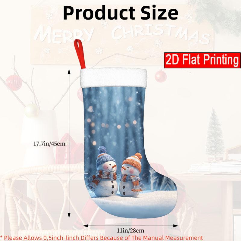 Christmas Decoration Fireplace Hanging Stocking 1pc Christmas Snowman Stocking (8-Pattern) Decorative Socks - White & Bl