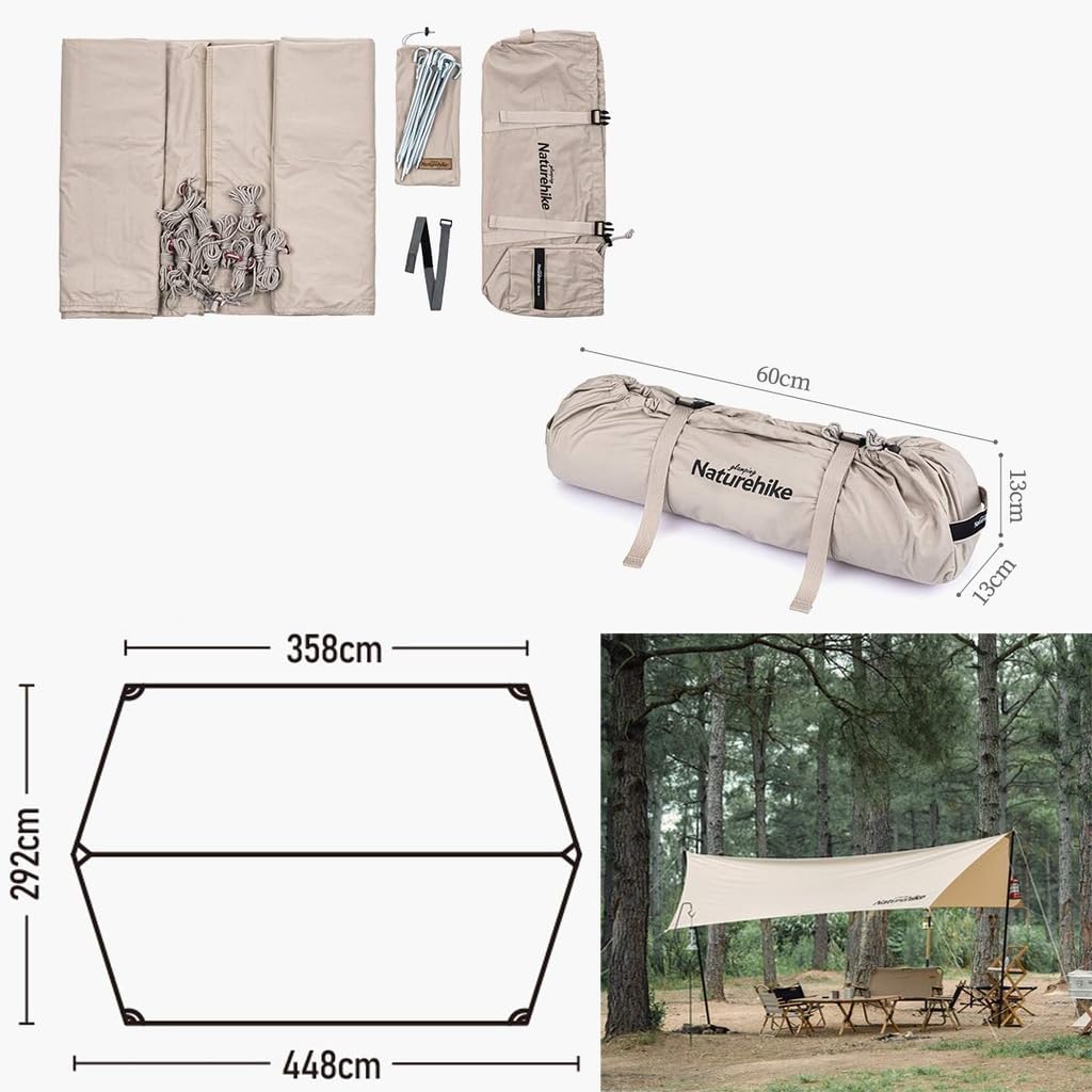 Naturehike Cotton Cloth TC Material Awning Tarp Waterproof Tarp Sunscreen Tear Resistant Durable Lightweight Portable Waterproof Shade Camping Hiking