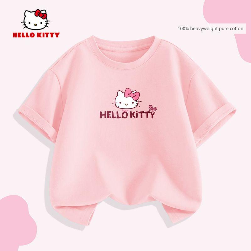 Hello Kitty Girls' Short-Sleeved T-Shirt Summer 2026 New Versatile Pink Kidsren's Top Girls' Summer Fashion Trend