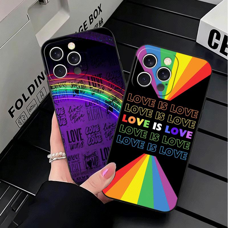 LGBT Rainbow Love Is Love Soft Phone Case for iPhone 16 16E 17 Air 15 Pro Max 14 Plus 13 Mini 11 12 7 Black Cover Back Shell