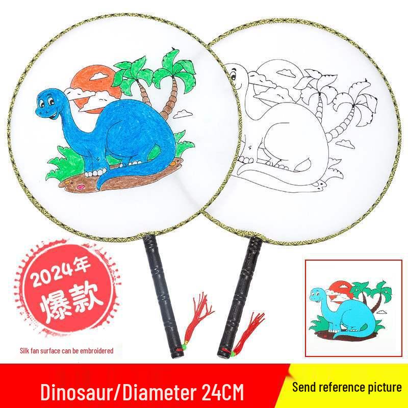 DIY Children's Silk Cloth Round Fan with Bamboo Handle - Palace Style Hand-Painted Kindergarten Craft