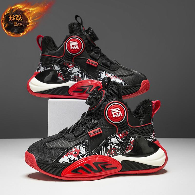 2025 Kids' Fleece-Lined Winter Sports Shoes: Durable, Shock-Absorbing Basketball Sneakers for Teens and Boys