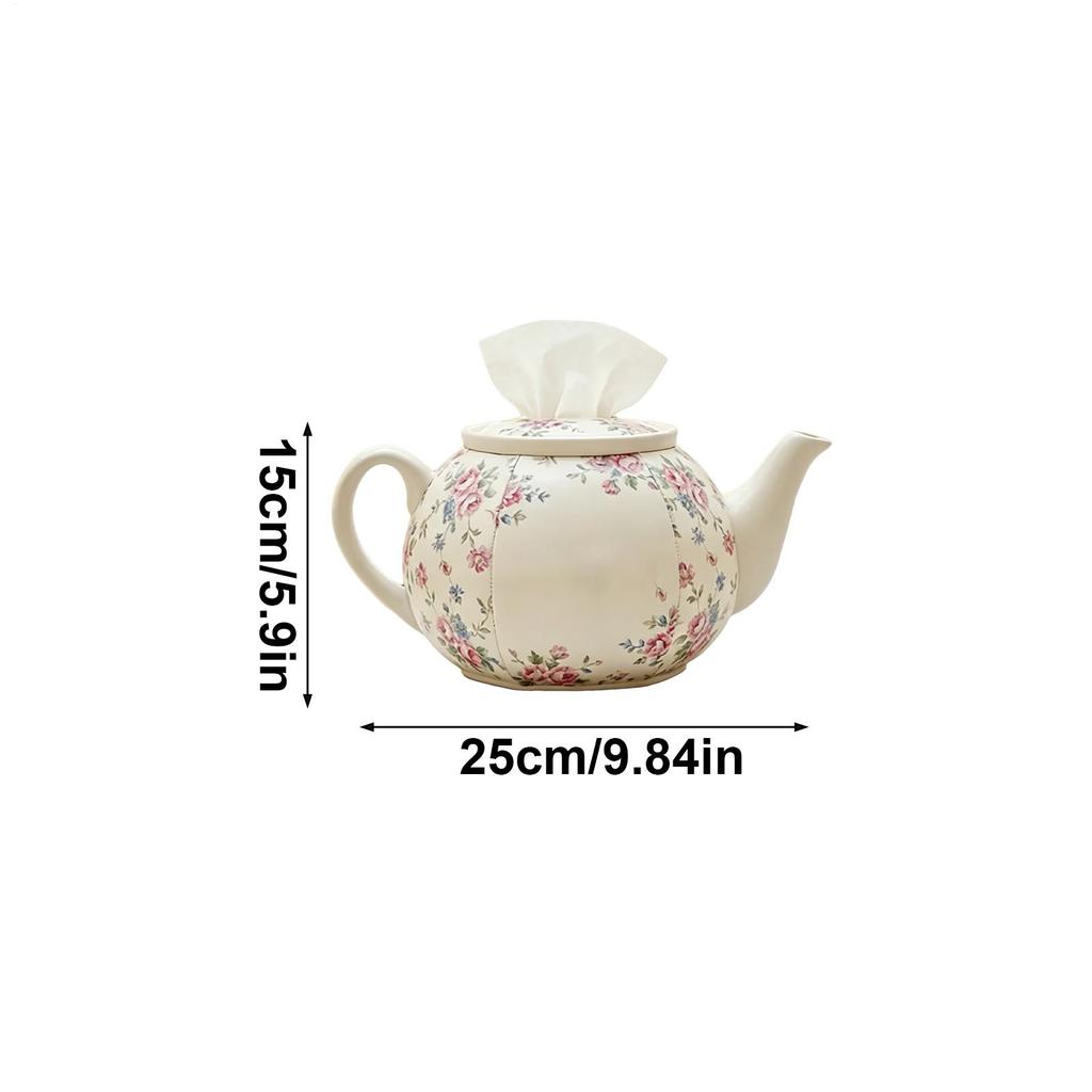 Tissue Box Cover Floral Teapot Shape Napkin Storage Case Decorative Tissue Box Covers For Home Bathroom Kitchen Office Bedroom