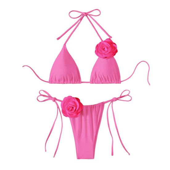 Set Bikini da Donna 2 Pezzi Allacciato al Collo Imbottito Slip da Bagno Set Fiore 3D