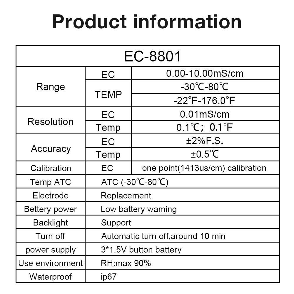 EC Soil Detector Digital EC Temperature Soil Tester 0.00-10.00 MS/cm Electrical Conductivity Soil Meter for Potted Plants Garden
