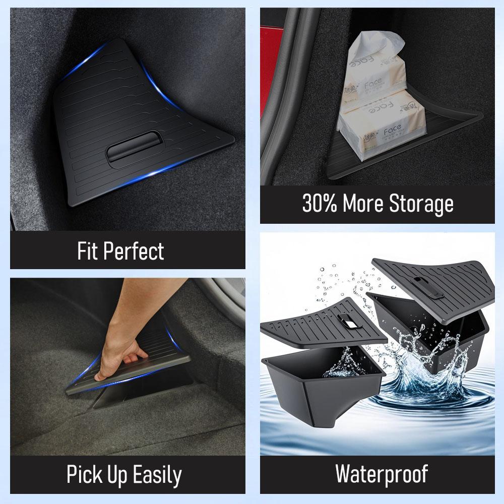 For 2026 2026 2026 Tesla Model 3 Rear Trunk Side Storage Box with Cover Tail Boot Organizer Partition Decoration Car Accessories
