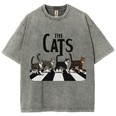 Ropa Deportiva para Amantes de los Gatos Manga Corta Y2K Estilo Top Cuello Redondo Camisetas Gráficas Para Mujeres y Hombres Estilo Punk Unisex