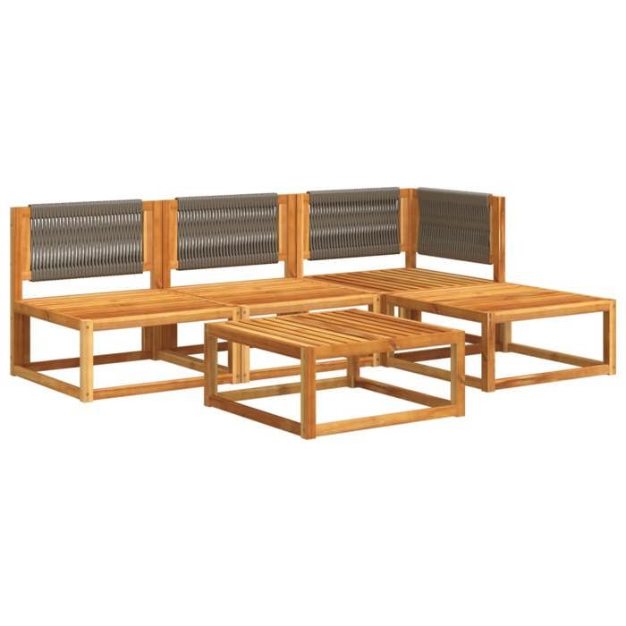 VidaXL Ensemble de canapés de jardin 5 pièces avec coussins en bois d'acacia et corde 3278825