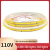 110V LED Strip COB, Driverless, 240 LEDs, 8mm Wide, 360 LEDs/M, Cuttable, Self-Adhesive, Lights When Powered.