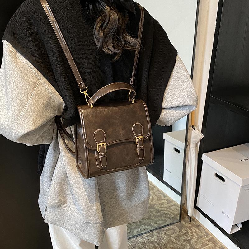 Premium Texture Retro Portable Small Bag Femininity Backpack Large Capacity Messenger Bag