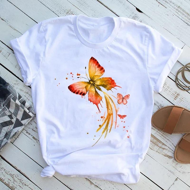 Unisexs Butterfly Tree Print Harajuku TShirt Round Neck Top Short Sleeve Casual Summer Tee ShirtDrop Ship