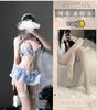 Sexy lingerie lace up emotional halter maid cute lace cosplay blue grid maid uniform