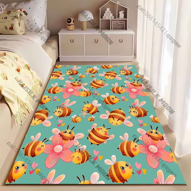 Cute bees flowers hearts carpet Yoga living room room decor children's crawling mat doormat area rug games mat