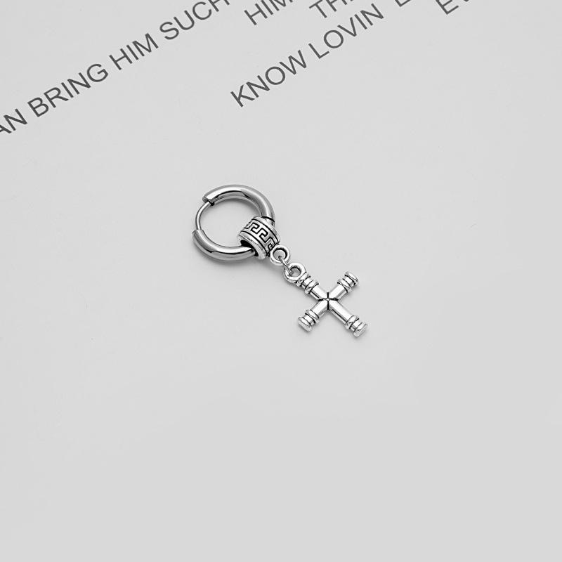 Same Stainless Steel Chain Fringed Earrings Hip Hop Punk Skull Tip Cone Cross Stud Earrings
