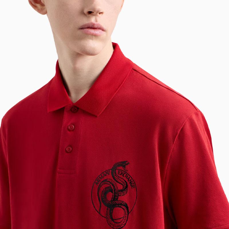 Armani Exchange FW24 Year Of The Snake Limited Edition Animal Pattern Printed Short Sleeve Polo Shirt Men Polo Shirts Red XM000215-AF10366-U5075