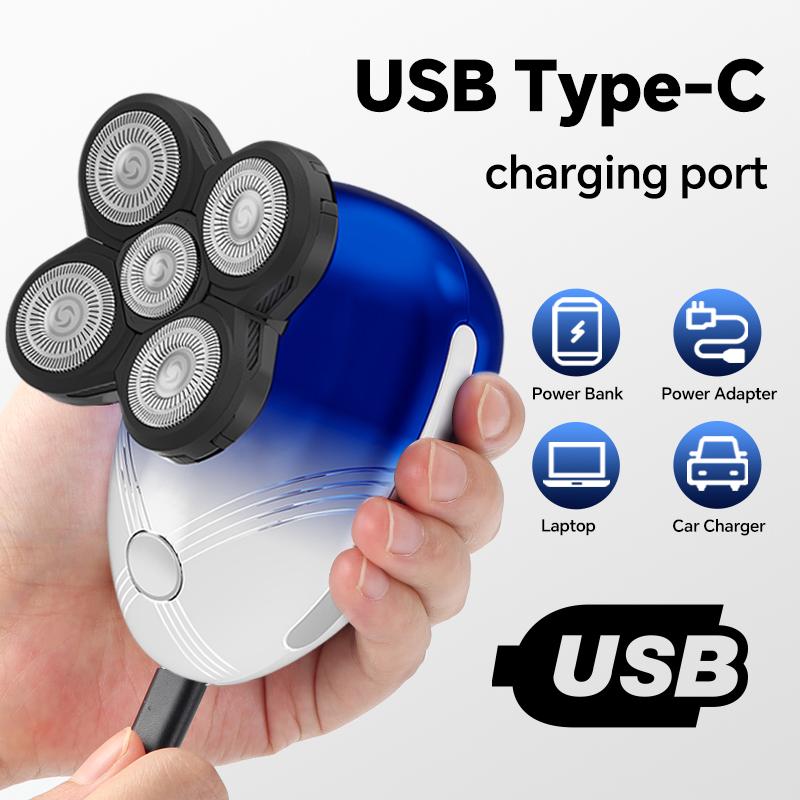 Men's Electric Shaver-5D Rotating Hair Clipper with Nose Bridge Stainless Steel Blade USB Rechargeable